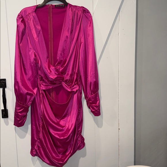 Vibrant Pink Satin Dress - Picture 2 of 5